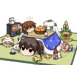  4girls :3 airplane brown_hair folded_ponytail food fruit hair_ornament holding horns i-58_(kantai_collection) inazuma_(kantai_collection) kad kadomatsu kaga_(kantai_collection) kagami_mochi kantai_collection kotatsu long_hair lying mandarin_orange mittens multiple_girls northern_ocean_hime on_stomach orange_eyes pink_hair school_swimsuit school_uniform serafuku shinkaisei-kan side_ponytail sitting sparkle suda_(yuunagi_enikki) swimsuit swimsuit_under_clothes table torpedo white_hair white_skin 