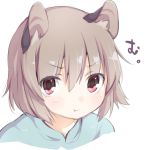  1girl :t akagashi_hagane animal_ears blush bust face grey_hair lowres mouse_ears nazrin pink_eyes pout short_hair simple_background solo touhou white_background 
