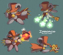  animal_ears bell bomb cape claws colored_sclera daroach explosive green_background hat kirby:_squeak_squad kirby_(series) kusahik2 mouse_(animal) mouse_ears neck_bell rayman_limbs red_hat star_(symbol) sunglasses top_hat walking yellow_claws yellow_sclera 
