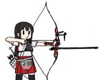  1girl akagi_(kantai_collection) bow_(weapon) dai-oki kantai_collection long_hair muneate quiver recurve_bow simple_background solo thigh-highs weapon white_background 