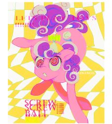  :o @_@ barcode bow character_name copyright_name curly_hair english_text full_body horse leylenangel my_little_pony my_little_pony:_friendship_is_magic no_humans open_mouth pig pink_eyes purple_hair ringed_eyes solo unicorn 