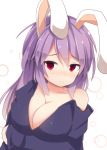  1girl animal_ears bare_shoulders beni_shake blazer blush breasts bust cleavage large_breasts long_hair off_shoulder purple_hair rabbit_ears red_eyes reisen_udongein_inaba solo touhou 