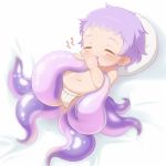  baby closed_eyes monster_girl monugaeru navel original pillow purple_hair scylla simple_background sucking tentacles white_background 
