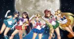  5girls aino_minako bangs bishoujo_senshi_sailor_moon black_hair blonde_hair blue_bow blue_hair blue_skirt bow brown_hair choker circlet clenched_hand elbow_gloves full_moon gloves green_skirt hair_bobbles hair_ornament high_ponytail highres hino_rei inner_senshi kino_makoto long_hair mizuno_ami moon multiple_girls orange_skirt parted_bangs pearl pink_bow pleated_skirt pose purple_bow red_bow red_skirt sailor_jupiter sailor_mars sailor_mercury sailor_moon sailor_senshi sailor_venus short_hair skirt tsukino_usagi twintails v very_long_hair white_gloves xuexue_yue_hua 