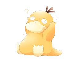  26tumugi ? animal_focus black_eyes closed_mouth confused full_body highres no_humans pokemon pokemon_(creature) psyduck simple_background sitting solo sparkle white_background 