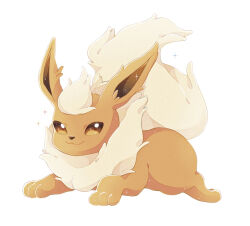  26tumugi animal_focus closed_mouth flareon full_body looking_at_viewer no_humans orange_eyes pokemon pokemon_(creature) simple_background solo sparkle white_background 