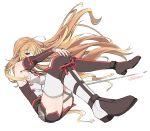  1girl blonde_hair boots bridal_gauntlets dress kaisen long_hair milla_maxwell one_eye_covered red_eyes solo tales_of_(series) tales_of_xillia thigh-highs white_legwear 
