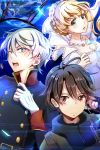  1girl 2boys aldnoah.zero asseylum_vers_allusia blonde_hair brown_eyes brown_hair kaizuka_inaho long_hair military military_uniform multiple_boys open_mouth short_hair silver_hair slaine_troyard soramu uniform 