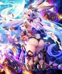  1girl animal_ears ass kether long_hair looking_at_viewer official_art rabbit rabbit_ears shingoku_no_valhalla_gate smile solo violet_eyes white_hair 