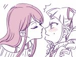  2girls aikatsu! animated animated_gif blush drill_hair fang fangs gothic_lolita hair_ribbon hato_yu heart idol kiss lolita_fashion long_hair multiple_girls open_mouth ribbon shibuki_ran smile tag tagme toudou_yurika twin_drills twintails yuri 