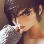  1girl black_eyes black_hair face ilya_kuvshinov lips looking_at_viewer original overexposure parted_lips solo sweater 