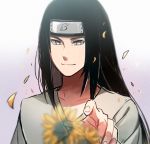  1boy aki_(neyuki41028) black_hair flower headband hyuuga_neji long_hair male male_focus naruto solo sunflower trap white_eyes 