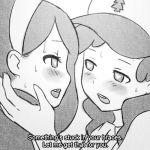  1girl baseball_cap blush braces brother_and_sister dipper_pines english gravity_falls greyscale hairband hat heart heart-shaped_pupils long_hair looking_at_another lowres mabel_pines mike_inel monochrome siblings subtitled symbol-shaped_pupils 