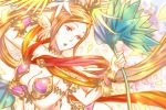  1girl :o armor bikini_armor bracelet breasts cleavage crossed_arms flower hair_flower hair_ornament holding jewelry kali_(p&amp;d) long_hair lotus_(elico) multiple_arms necklace open_mouth orange_hair petals pink_eyes ponytail puzzle_&amp;_dragons solo very_long_hair 