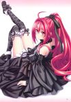  1girl absurdres black_dress black_legwear corticarte_apa_lagranges detached_sleeves dress highres huge_filesize kannatsuki_noboru legs lolita_fashion ponytail red_eyes redhead scan shinkyoku_soukai_polyphonica thigh-highs 