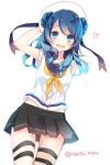  1girl blue_eyes blue_hair hat heart kantai_collection long_hair naoto_(tulip) smile uniform urakaze_(kantai_collection) 