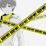  1boy caution_tape durarara!! highres keep_out kida_masaomi short_hair solo spot_color teario yellow_eyes 