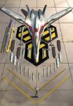  airplane armor bomb emblem gunpod hangar highres i.t.o_daynamics jet looking_at_viewer looking_up macross macross_frontier mecha missile nuke pilot_suit realistic s.m.s. salute saotome_alto science_fiction spacesuit vf-25 weapon 