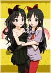  2girls akiyama_mio antennae black_eyes black_hair casual dual_persona gloves hug k-on! listen!! long_hair multiple_girls p-crush pantyhose 