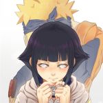  1boy 1girl back-to-back black_hair blonde_hair blush hyuuga_hinata lavender_eyes mayauki naruto short_hair uzumaki_naruto 