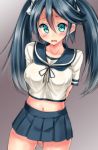  1girl black_hair blue_eyes isuzu_(kantai_collection) kantai_collection long_hair mokufuu school_uniform serafuku solo twintails 