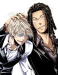  2boys black_hair blonde_hair closed_eyes durarara!! fumizuki_nana glasses grin hairlocs heiwajima_shizuo multiple_boys petting short_hair smile sunglasses tanaka_tom 