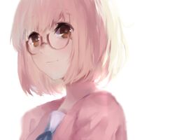  1girl bob_cut brown_eyes cardigan glasses kuriyama_mirai kyoukai_no_kanata looking_at_viewer red-framed_glasses school_uniform short_hair sketch solo teario 