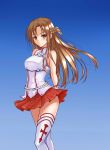  1girl absurdres asuna_(sao) breastplate brown_eyes brown_hair highres kurenaiz long_hair sword_art_online thigh-highs 