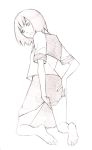  1girl balance_policy barefoot monochrome original school_uniform short_hair sketch solo traditional_media yoshitomi_akihito 