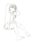  1girl barefoot long_hair monochrome original sketch solo traditional_media yoshitomi_akihito 