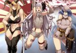  3girls abs animal_costume armpits bare_shoulders baseball_bat bikini black_bikini black_legwear blonde_hair bow breasts cleavage closed_eyes cuffs detached_sleeves fujiwara_no_mokou fur_boots hair_bow hair_ribbon hand_on_hip horn horns hoshiguma_yuugi jumping large_breasts long_hair mount_fuji multiple_girls navel new_year open_mouth pillar purple_hair ribbon sash shackles sheep_costume sheep_hat sheep_horns silver_hair smile suspenders swimsuit thigh-highs thigh_strap tobisawa toned touhou tress_ribbon turtleneck very_long_hair volcano yasaka_kanako 