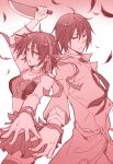  1boy 1girl durarara!! feathers hair_ribbon heiwajima_kasuka hijiribe_ruri knife midriff monochrome necktie red_eyes ribbon short_hair sleepy69 