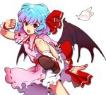 1girl bat_wings blue_hair fighting_stance hat kung_fu red_eyes remilia_scarlet rod_(rod4817) short_hair solo touhou wings 