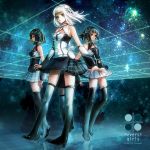  4girls bare_shoulders grid hachijou_asa hair_ornament highres multiple_girls othello personification skirt sky smile space star_(sky) starry_sky thigh-highs 