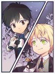  2boys berserker_(fate/prototype_fragments) binoculars black_eyes black_hair blonde_hair chibi fate/prototype:_fragments_of_blue_and_silver green_eyes heru_(goldprin) kitano_tatsumi letterman_jacket multiple_boys 