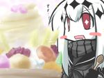  aircraft_carrier_water_oni blush_stickers commentary_request dessert drooling food gomasamune ice_cream kantai_collection pale_skin red_eyes sailor_dress shinkaisei-kan sketch spoon translation_request white_hair 