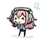  &gt;_&lt; blush_stickers chibi closed_eyes flying_sweatdrops headphones long_hair looking_at_viewer lowres minoa_(lastswallow) nitroplus open_mouth pink_hair super_sonico waving_arms 