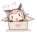  1girl :3 =3 animal_ears blush blush_stickers box cardboard_box cat_ears chibi headphones long_hair looking_at_viewer lowres minoa_(lastswallow) nitroplus open_mouth pink_hair smile solo super_sonico |_| 