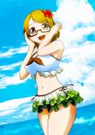  1girl bikini bikini_skirt blonde_hair glasses highres koizumi_hanayo love_live!_school_idol_project short_hair swimsuit violet_eyes yuuki1103 
