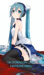  1girl 7th_dragon aqua_eyes aqua_hair ass bare_arms bare_shoulders blush choker copyright_name hatsune_miku headphones kou_mashiro long_hair looking_at_viewer sitting skirt solo thigh-highs twintails vocaloid wrist_cuffs zettai_ryouiki 