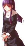  1girl asagami_fujino cane dress habit kara_no_kyoukai long_hair purple_hair red_eyes shiroganeyoru solo walking_stick 