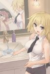  blonde_hair fate/apocrypha fate_(series) highres long_hair mirror open_mouth pink_hair reflection ruler_(fate/apocrypha) sink smile wet 