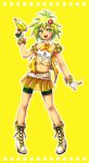  1girl bare_shoulders blonde_hair gun hat highres masurao_bc midriff original shorts_under_skirt solo weapon yellow_eyes 