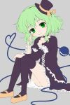  1girl alternate_costume bow eyeball gothic_lolita green_eyes green_hair hat hat_ribbon heart heart_of_string isa komeiji_koishi lolita_fashion ribbon short_hair skirt smile solo third_eye top_hat touhou 