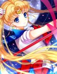  1girl bishoujo_senshi_sailor_moon blonde_hair blue_eyes crescent crescent_earrings double_bun full_moon long_hair looking_at_viewer moon sa_(h28085) sailor_moon solo tsukino_usagi twintails 