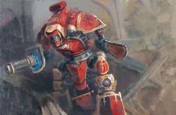  absurdres arm_cannon chainsaw chainsword chinese_commentary commentary_request highres impasto imperial_knight mecha missile_pod outdoors painterly robot tagme user_rhmp5744 warhammer_40k weapon 