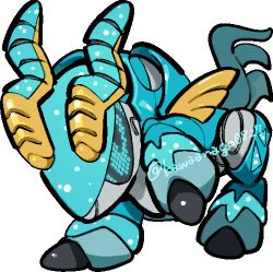  aqua_eyes black_sclera chibi chibi_only colored_sclera commentary_request english_commentary full_body horns iron_crown kawaanago lowres mixed-language_commentary no_humans non-humanoid_robot pixel_eyes pokemon pokemon_(creature) pokemon_focus robot robot_animal solo transparent_background twitter_username 