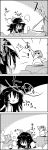  1girl 4koma bathing bird bow comic hair_bow hairband heart highres komeiji_satori monkey monochrome onsen open_mouth pose reiuji_utsuho shoujo_kitou-chuu smile steam tani_takeshi third_eye touhou translation_request yukkuri_shiteitte_ne |_| 