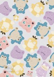  ._. absurdres bird blob closed_eyes commentary_request ditto duck green_eyes highres jigglypuff no_humans pokemon pokemon_(creature) pokemon_focus psyduck smile snorlax solid_circle_eyes zozozoshion 