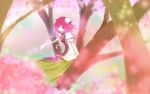  1girl bandages breasts bun_cover cherry_blossoms chinese_clothes double_bun flower ibaraki_kasen no_arm pink_eyes pink_hair rose shierutei short_hair solo tabard touhou tree 